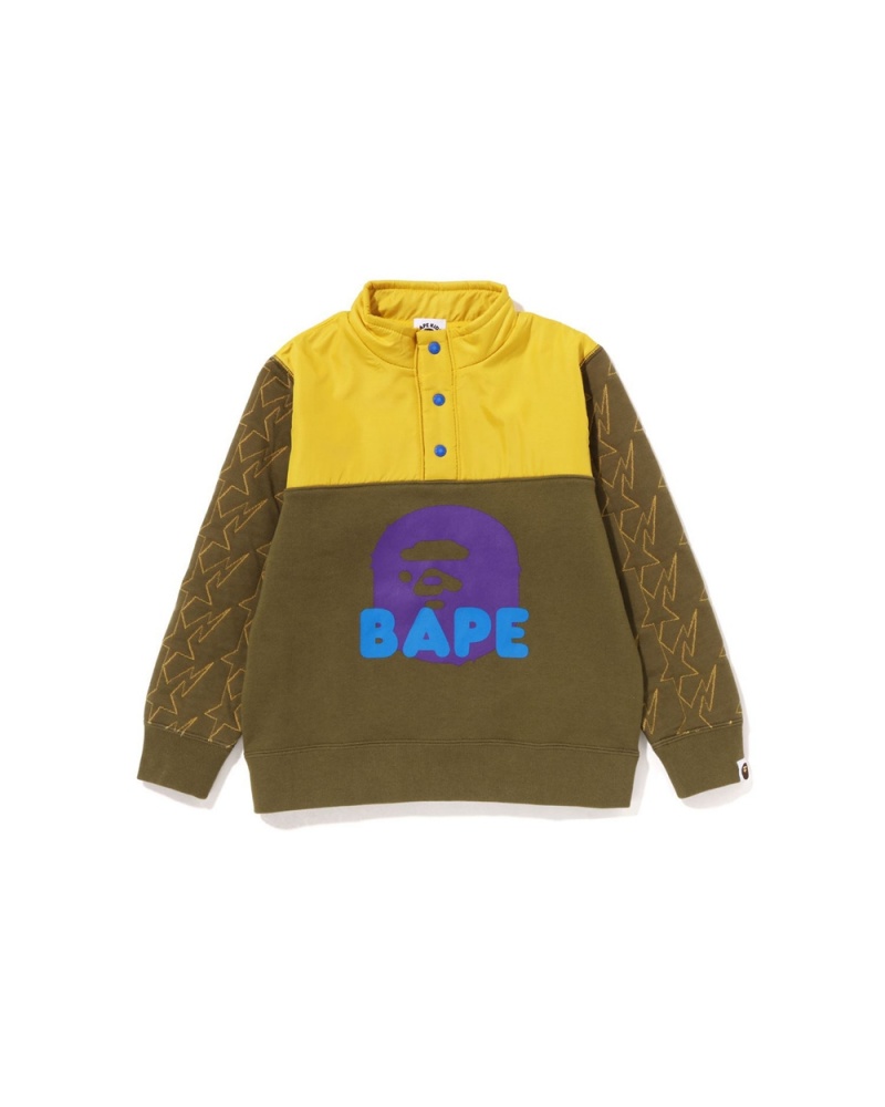 Bape STA Quilting Ape Head Half Snap Sweat Oberbekleidung Kinder Dunkelkhaki | TLW-963045