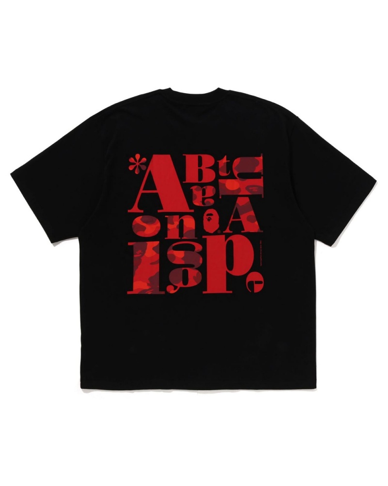 Bape Text Graphic T-shirts Herren Schwarz | UGK-196382