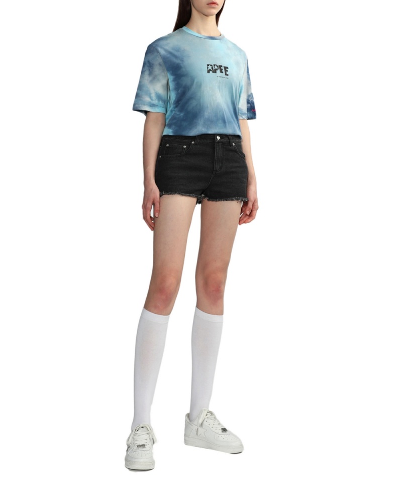 Bape Tie-dye graphic slit T-shirts Damen Blau | SMN-534712